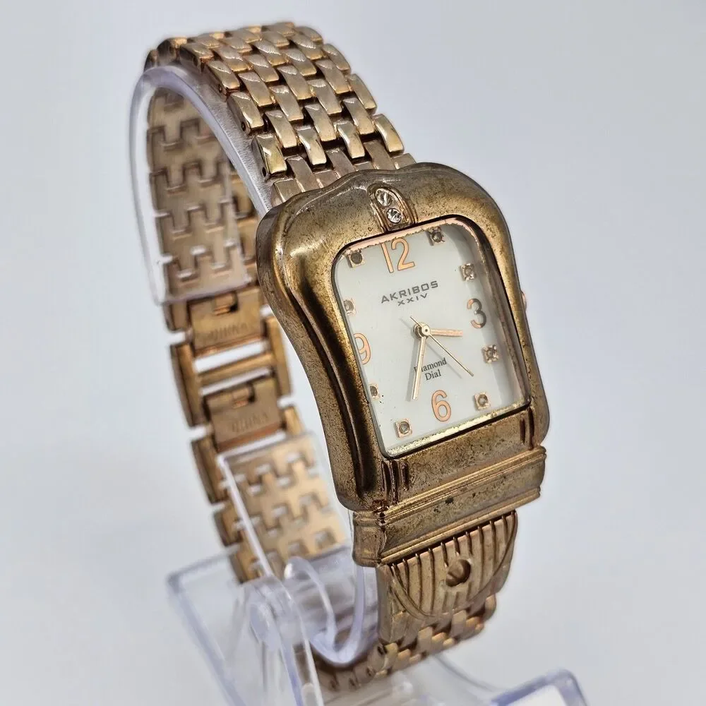 Akribos XXIV Women Watch 32MM Horseshoe White Dial Rose Gold Band 8
